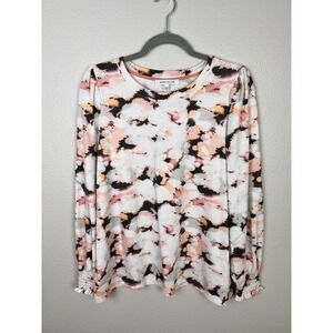 Rose & Olive Sweatshirt Women's Large White Blue Pink Green Gray Long Sleeve Top